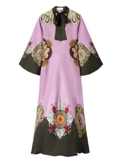 tie-neck silk printed dress by LA DOUBLEJ