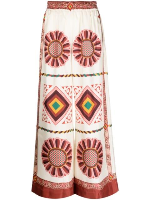 tile-print silk palazzo trousers by LA DOUBLEJ