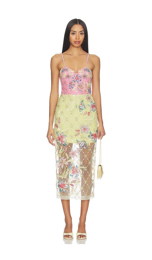 LA FUORI Blush Lily Embroidered Dress in Pink,Yellow by LA FUORI