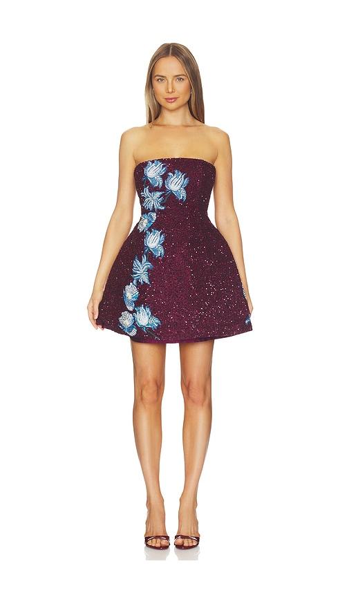 LA FUORI Floral Wine Embroidered Dress in Wine by LA FUORI