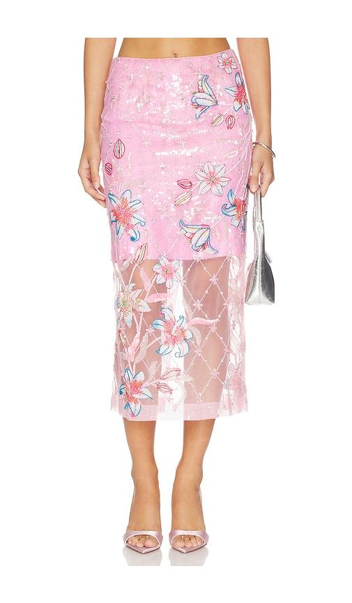 LA FUORI Inked Lily Embroidered Skirt in Pink by LA FUORI