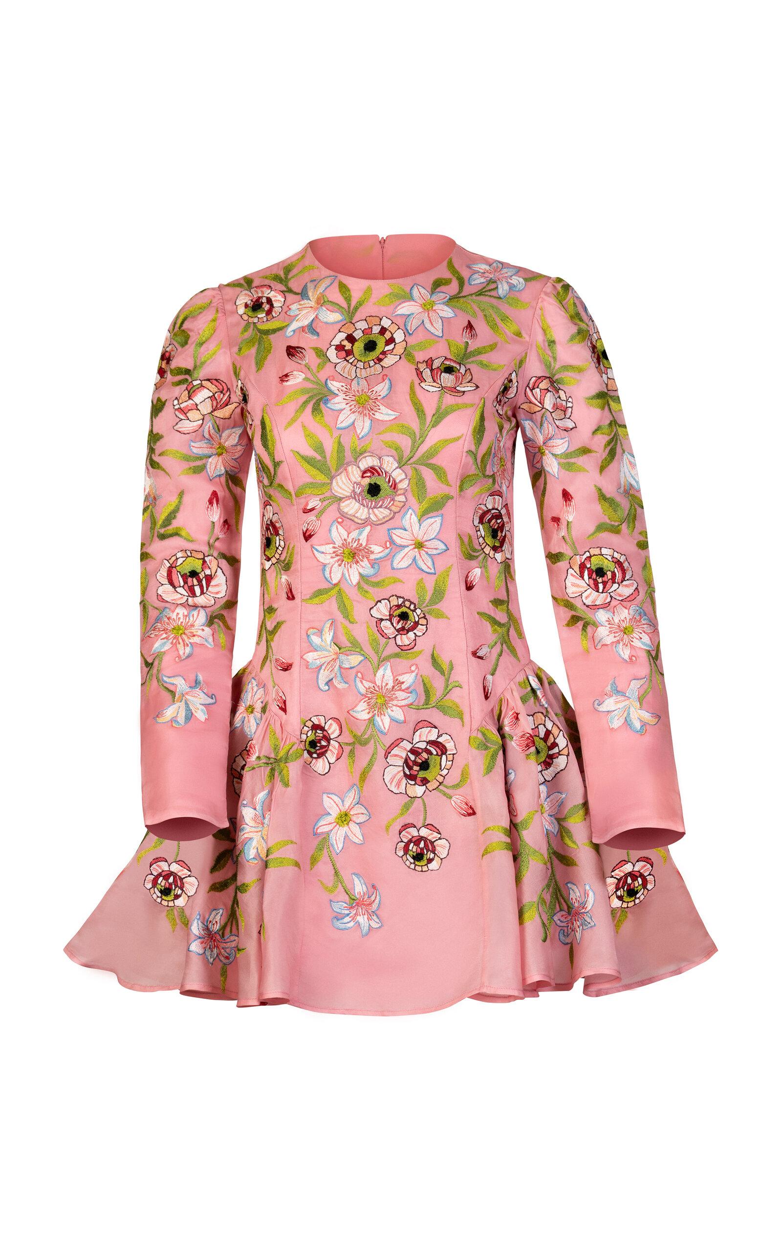 La Fuori Lily Pink Garden Linen-Silk Embroidered Dress - Moda Operandi by LA FUORI