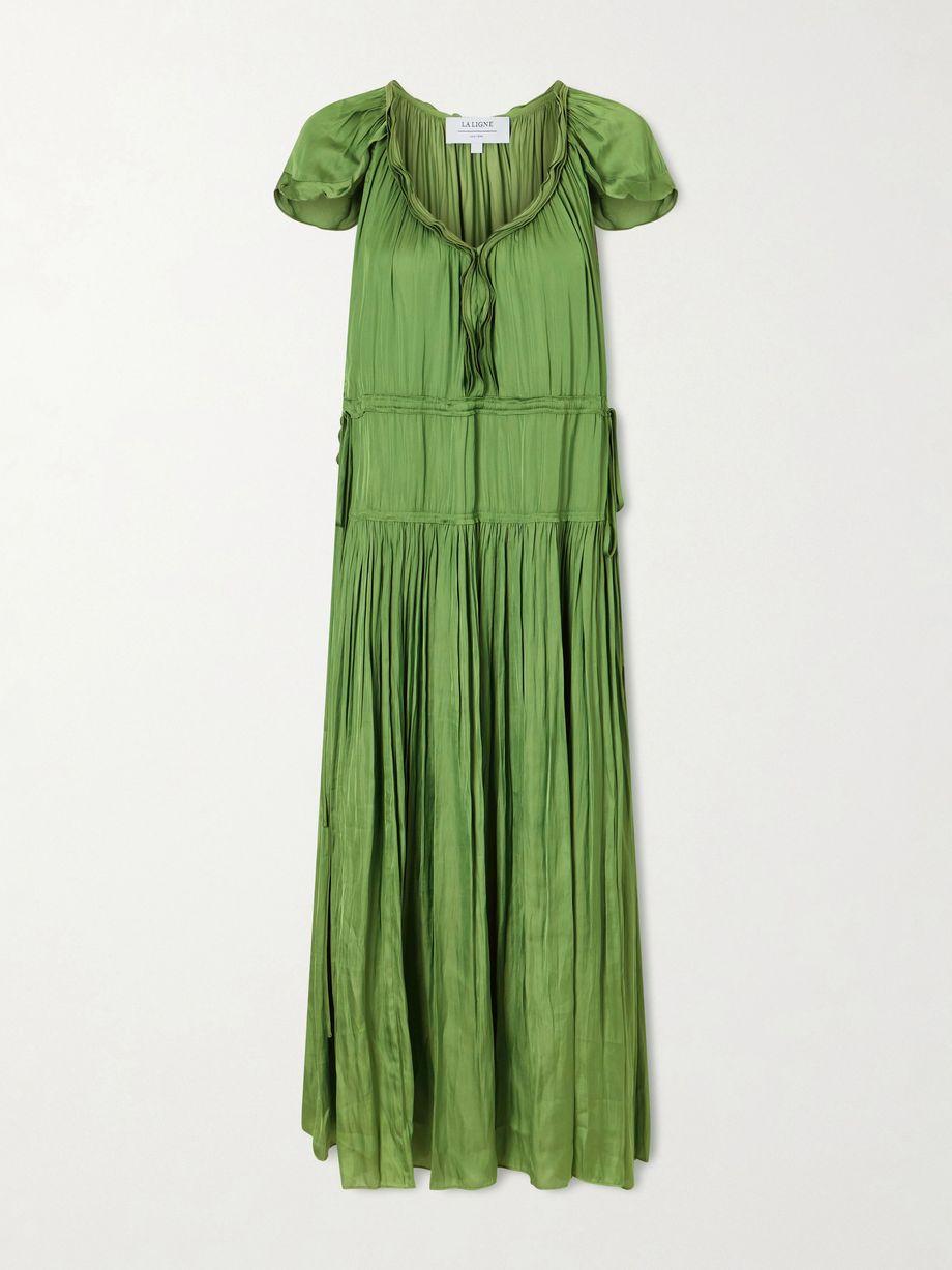 Sienna pintucked ruffled satin midi dress by LA LIGNE