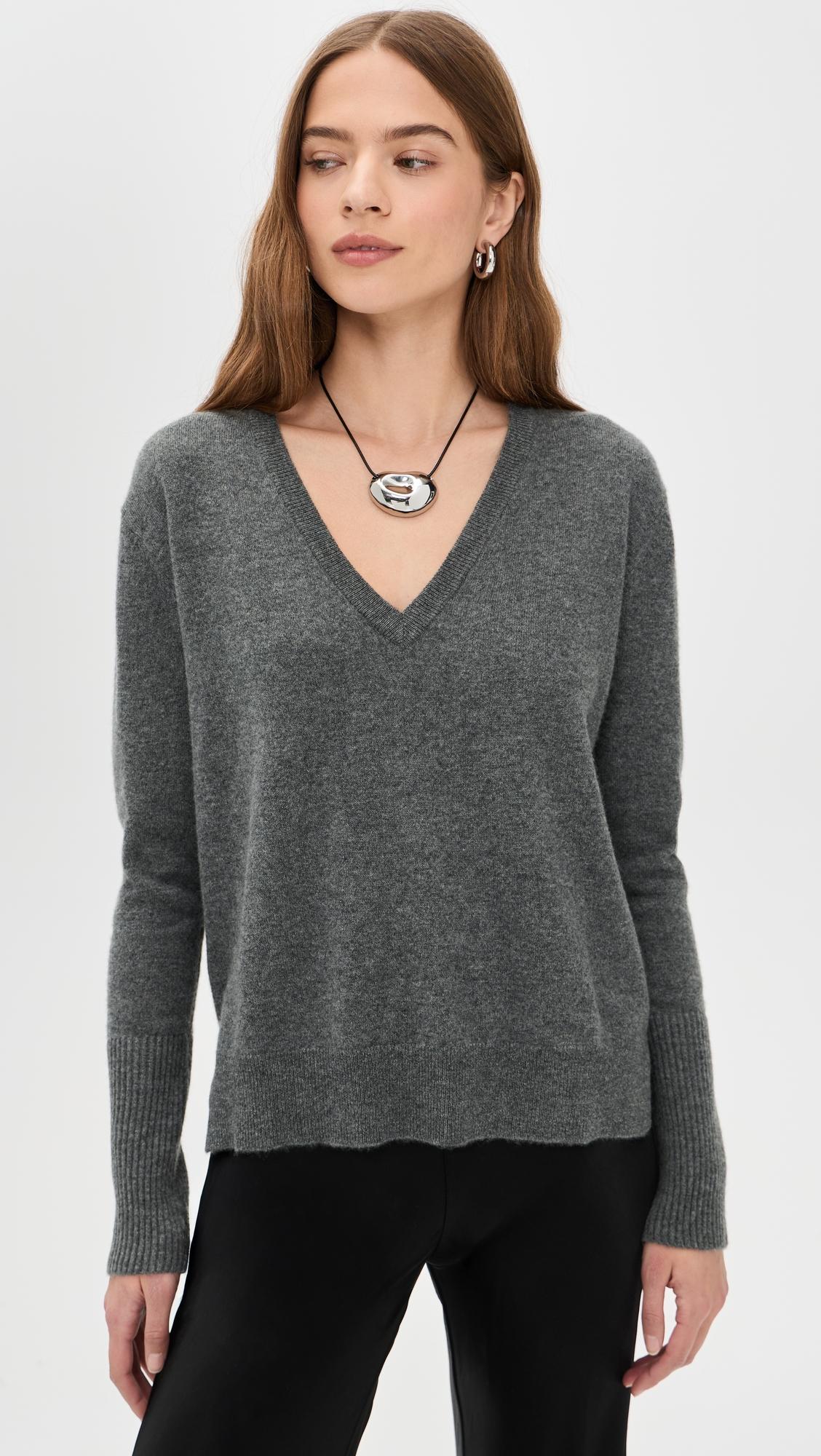 Solid Lean Lines V Neck Cashmere Sweater by LA LIGNE
