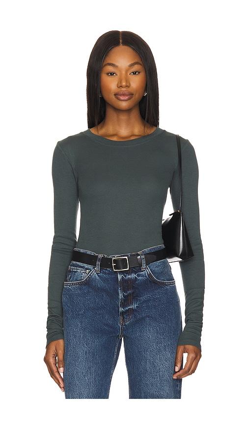 LA Made Long Sleeve Crew Neck Top in Dark Green by LA MADE