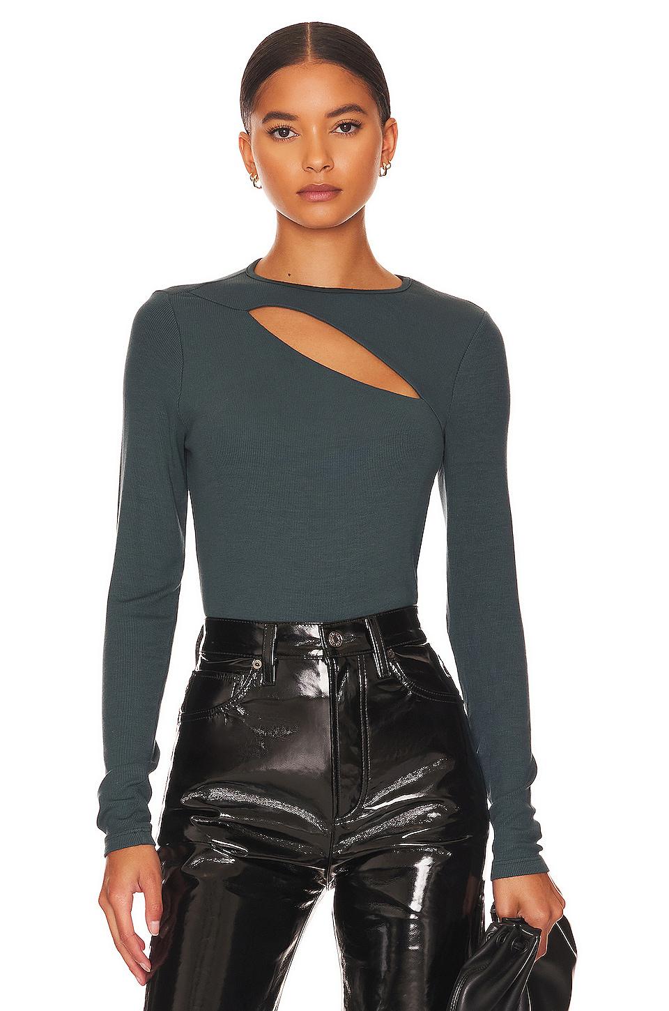 LA Made Verge Peek A Boo Long Sleeve Top in Teal by LA MADE