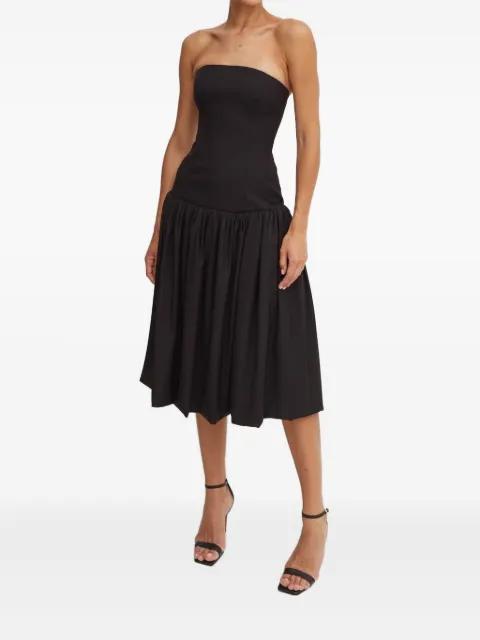 strapless gathered midi day dress by LA MANIA