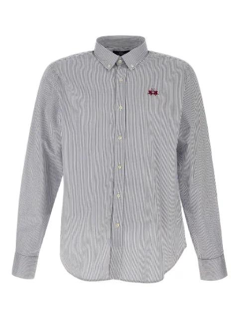 striped-pattern embroidered-logo shirt by LA MARTINA striped-pattern embroidered-logo shirt by LA MARTINA