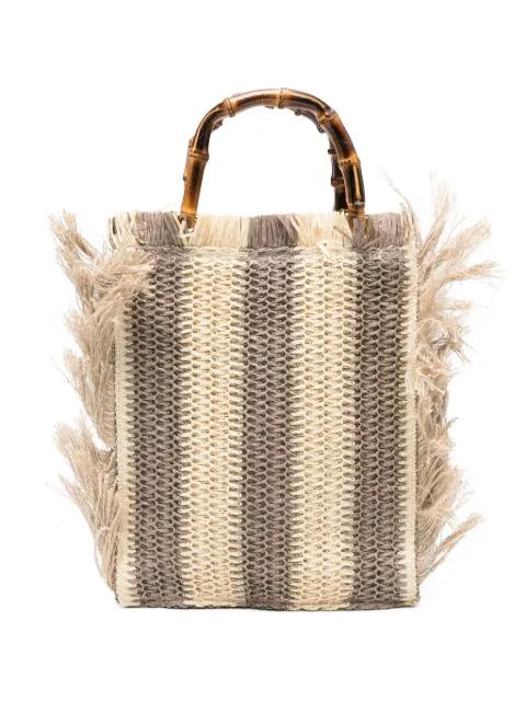 Lilium fringed bamboo-handle tote bag by LA MILANESA