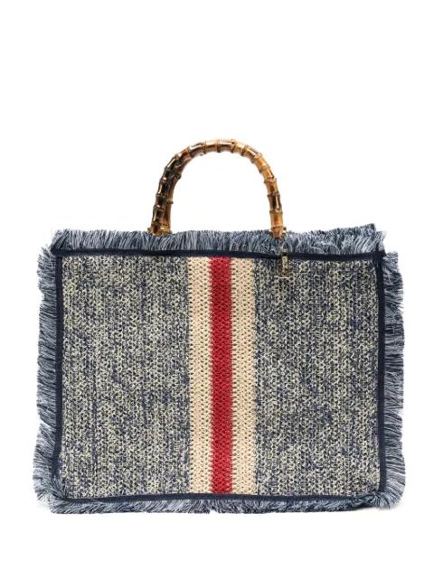 large Ortensia bamboo-handle fringe-trim tote bag by LA MILANESA