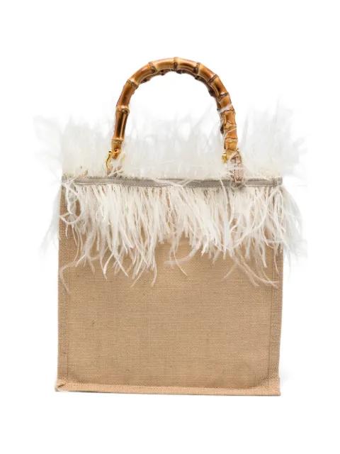 medium Violetta feather bamboo-handle tote bag by LA MILANESA