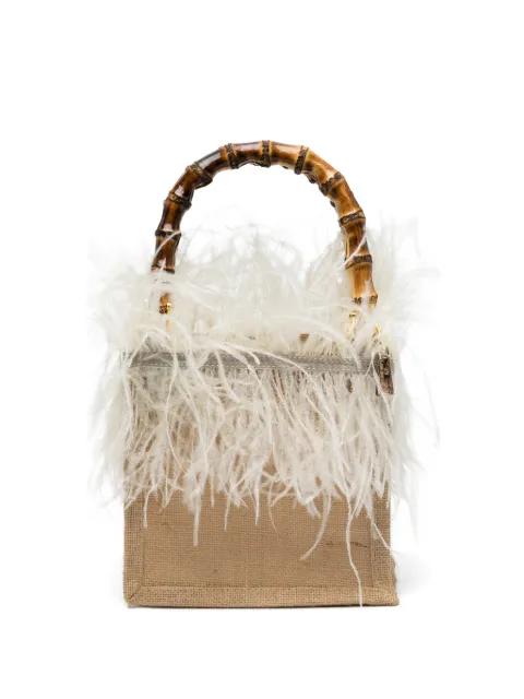 small Violetta feather bamboo-handle tote bag by LA MILANESA