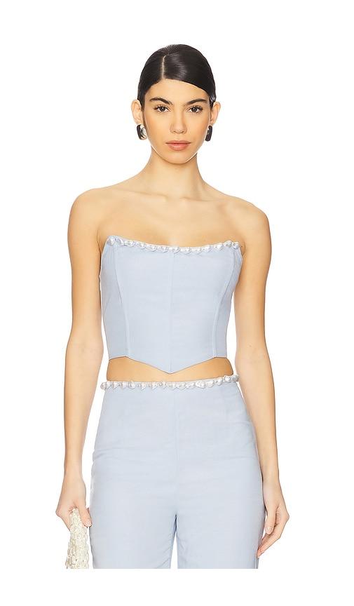 La Porte Birkin Pearl Corset Top in Baby Blue by LA PORTE