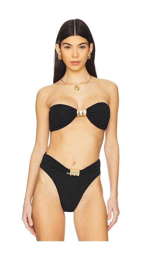La Porte Kate Bandeau Hardware Bikini Top in Black by LA PORTE
