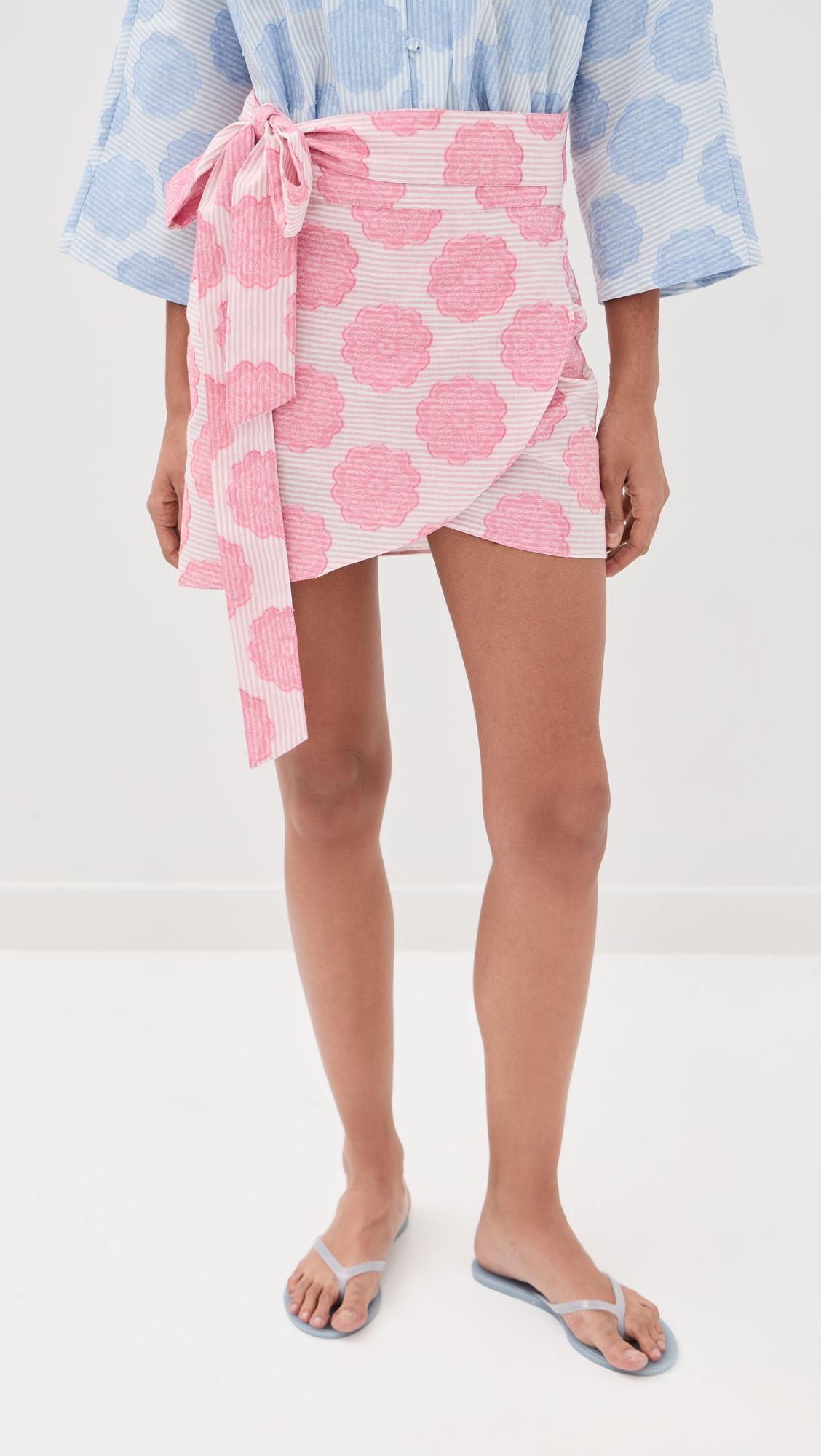 Mod Flower Pink Mini Wrap Skirt by LA VIE STYLE HOUSE