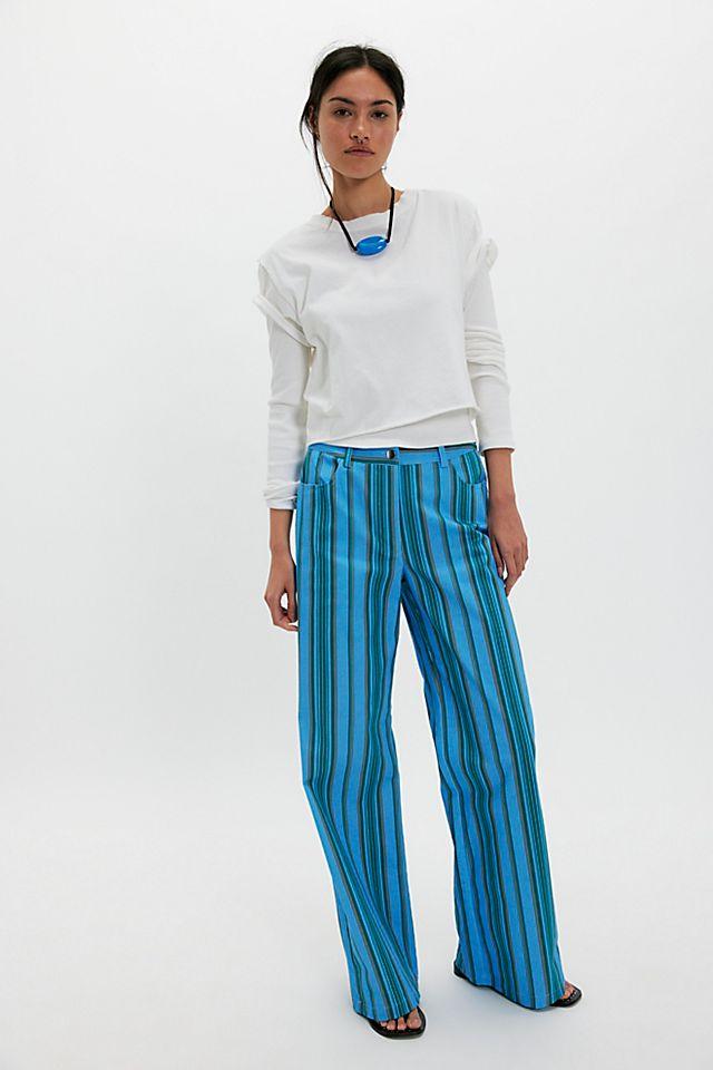 Laagam Leroy Blue Striped Twill Pants by LAAGAM | FREE PEOPLE