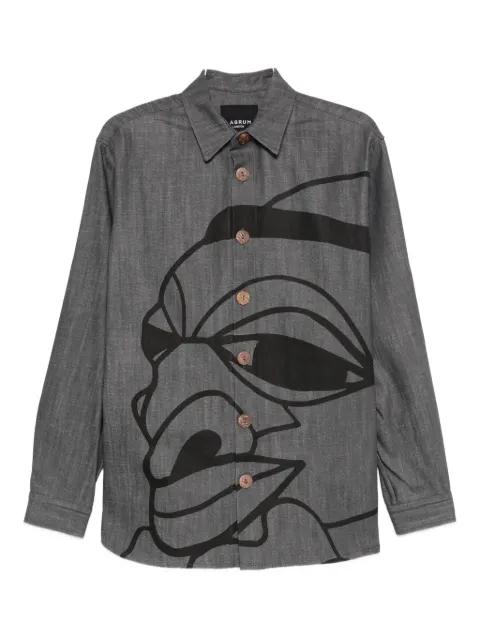 Nomoli-print denim shirt by LABRUM LONDON
