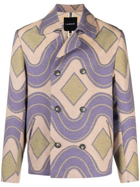 geometric-pattern woven peacoat by LABRUM LONDON