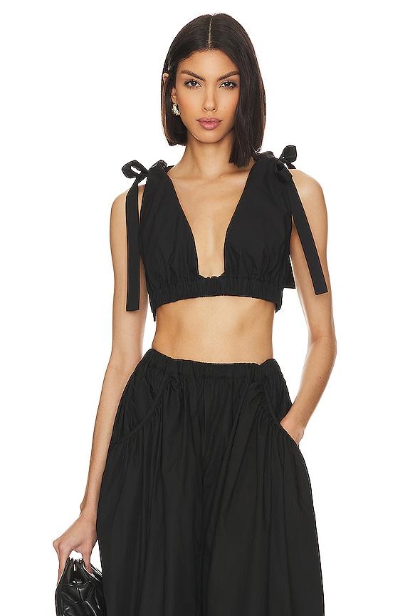 L'Academie Arman Poplin Crop Top in Black by L'ACADEMIE