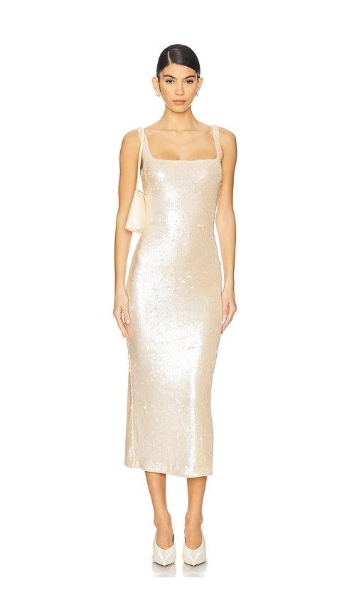 L'Academie Ceci Sequin Midi Dress in Nude by L'ACADEMIE