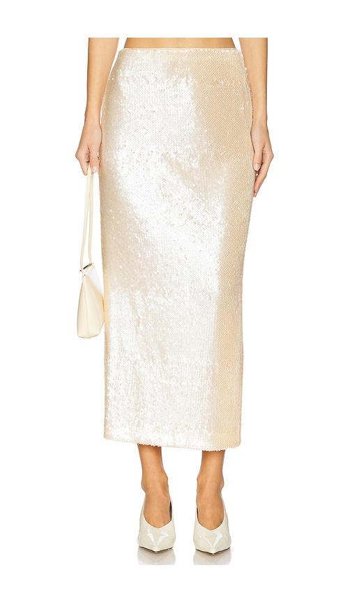 L'Academie Ceci Sequin Midi Skirt in Nude by L'ACADEMIE
