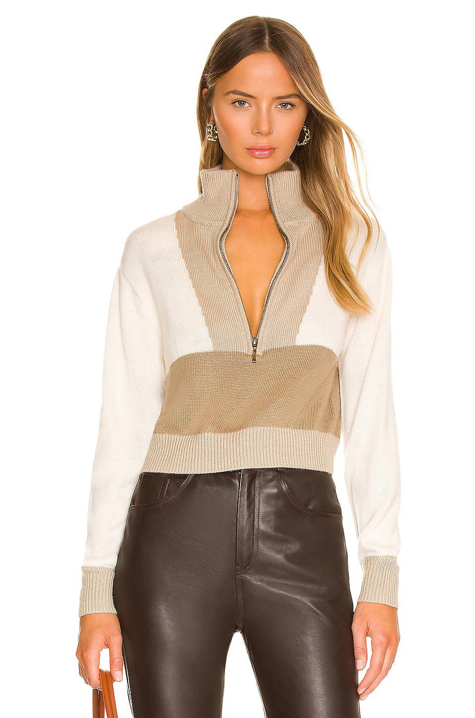 L'Academie Cheshire Half Zip Sweater in Beige by L'ACADEMIE