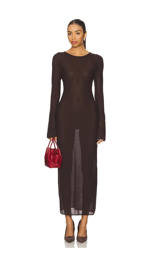L'Academie Delmer Midi Dress in Brown by L'ACADEMIE