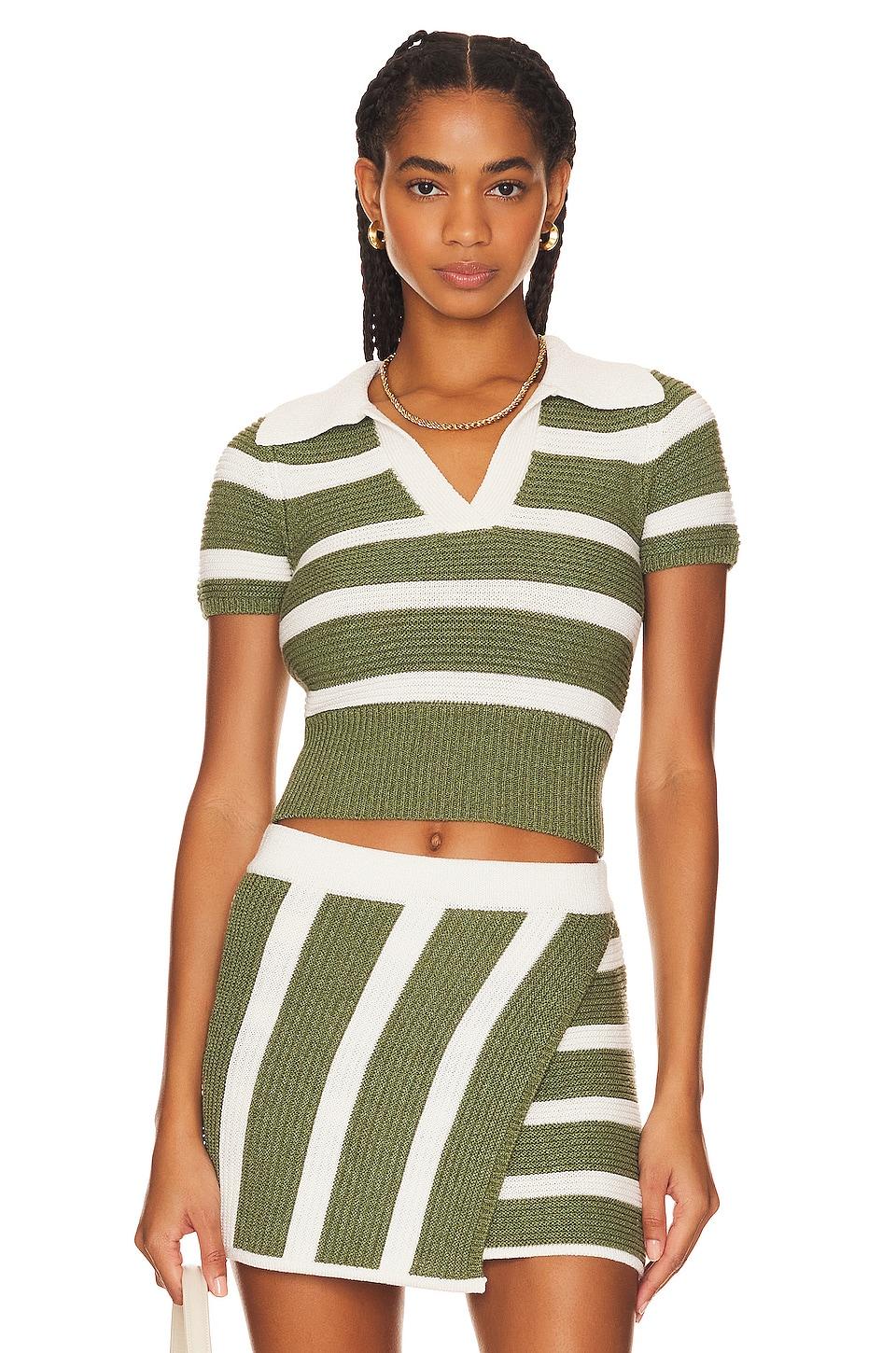 L'Academie Drea Striped Knit Top in Green by L'ACADEMIE