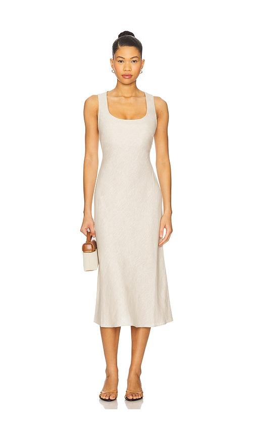L'Academie Eula Linen Midi Dress in Beige by L'ACADEMIE
