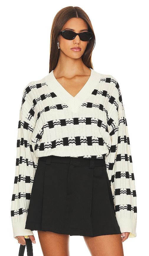 L'Academie Evran Check Sweater in White by L'ACADEMIE