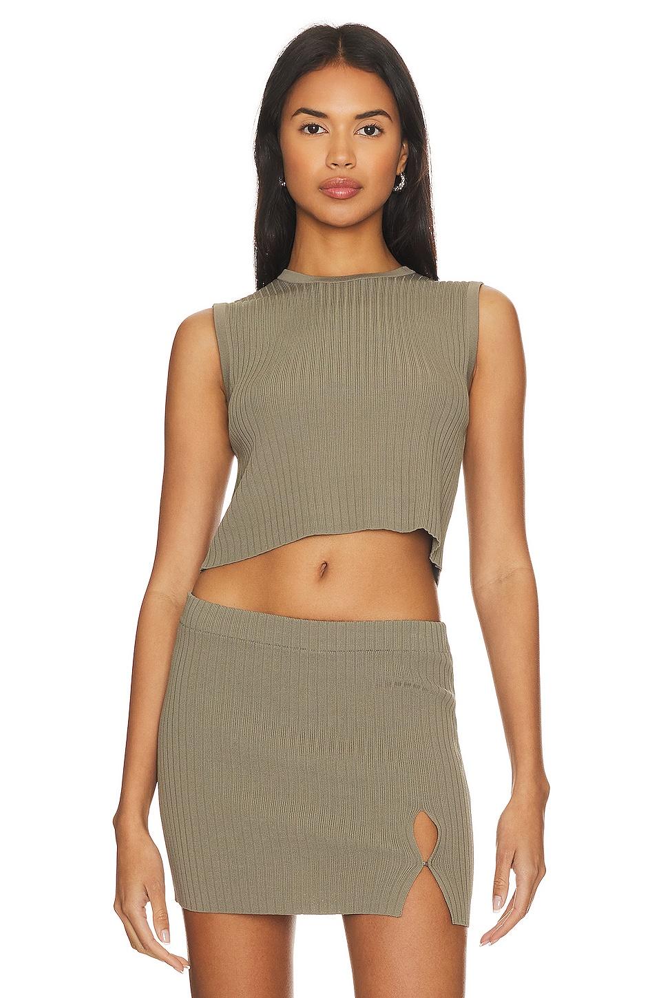 L'Academie Idola Rib Top in Olive by L'ACADEMIE