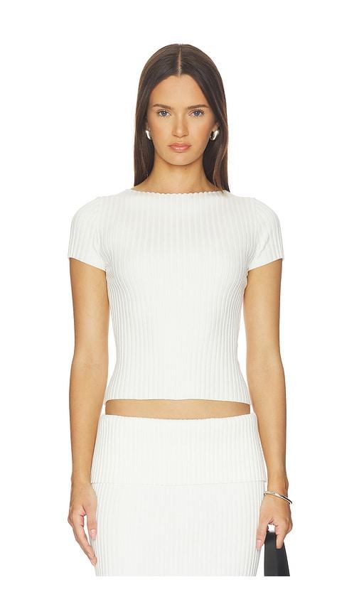 L'Academie Jordin Short Sleeve Rib Top in Ivory by L'ACADEMIE