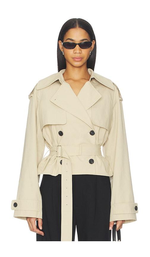 L'Academie Kimmi Cropped Trench Jacket in Taupe by L'ACADEMIE