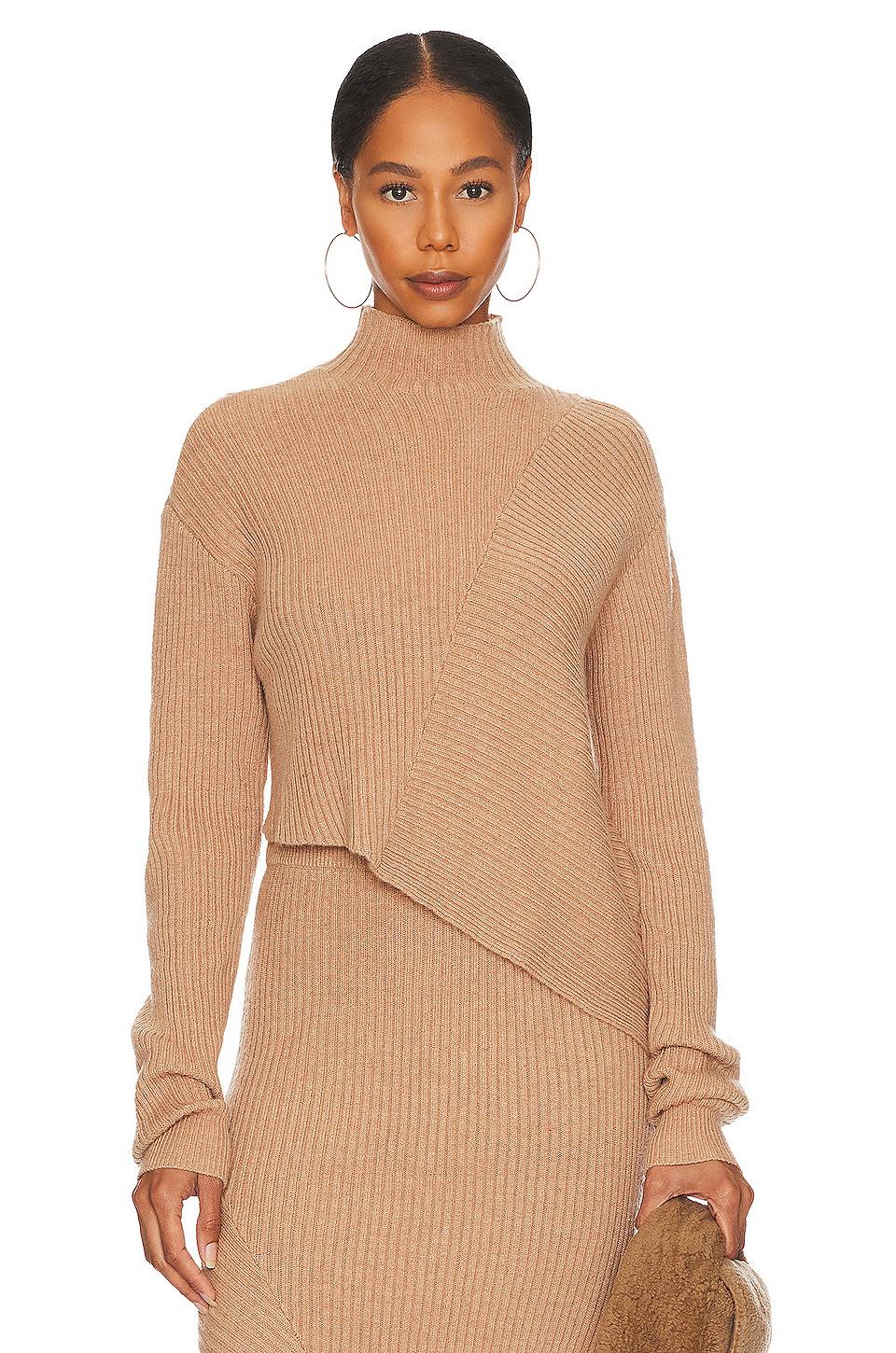 L'Academie Leola Mock Neck Sweater in Tan by L'ACADEMIE