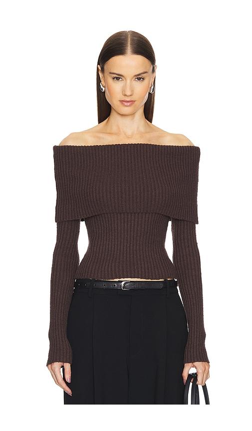 L'Academie Namir Off Shoulder Sweater in Chocolate by L'ACADEMIE