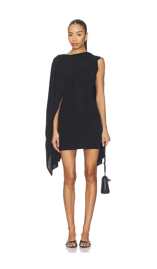 L'Academie Nasim Knit Cape Mini Dress in Black by L'ACADEMIE