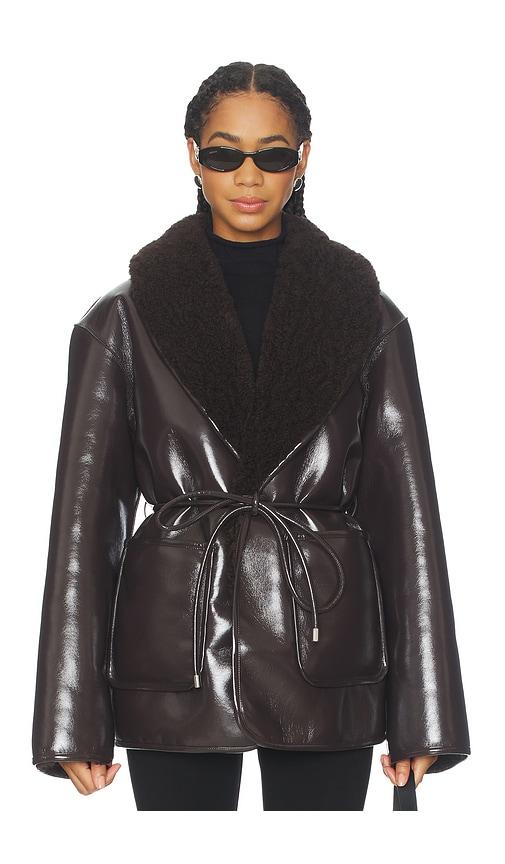 L'Academie Neriah Reversible Faux Leather Jacket in Chocolate by L'ACADEMIE