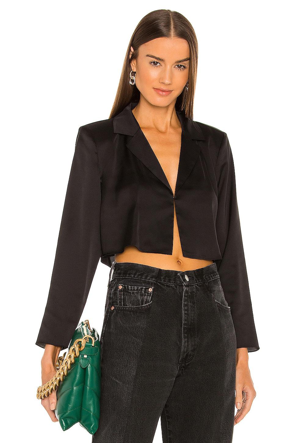 L'Academie The Leona Crop Blouse in Black by L'ACADEMIE
