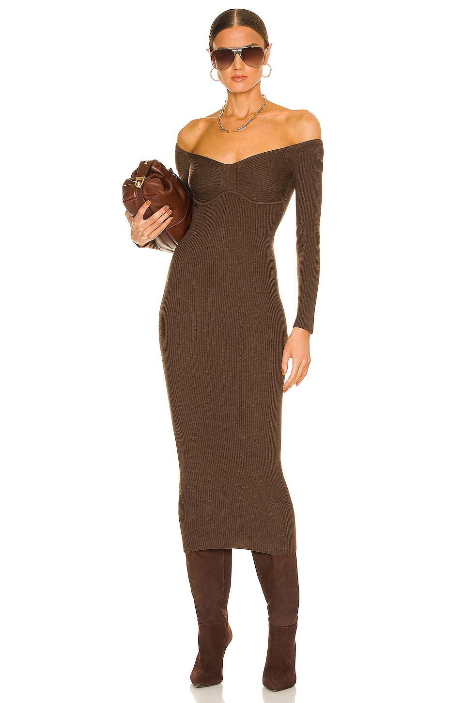 L'Academie Tucci Knit Bustier Dress in Chocolate by L'ACADEMIE
