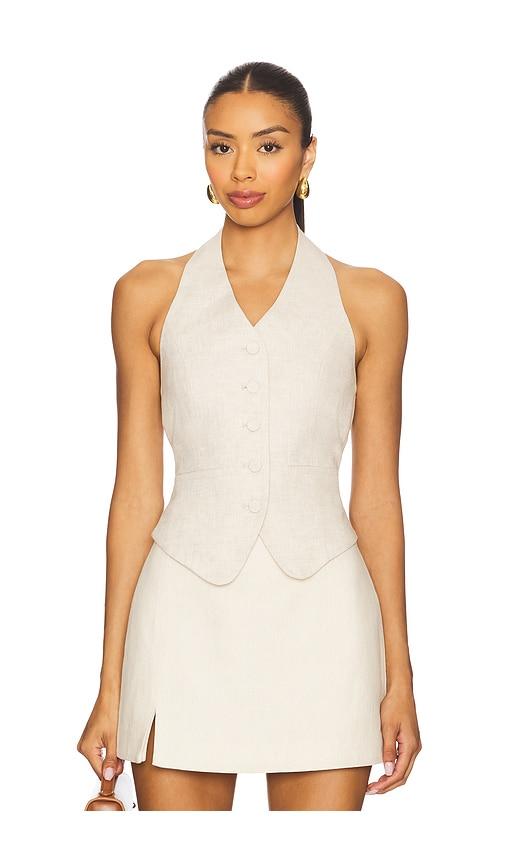 L'Academie Uma Linen Top in Beige by L'ACADEMIE