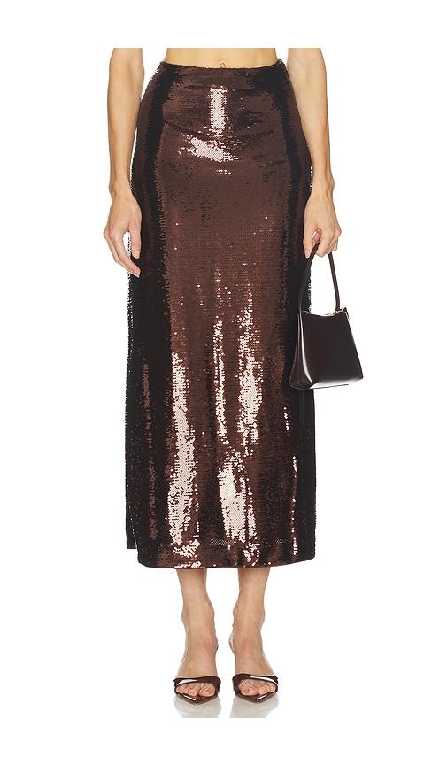 L'Academie Veleda Sequin Maxi Skirt in Brown by L'ACADEMIE