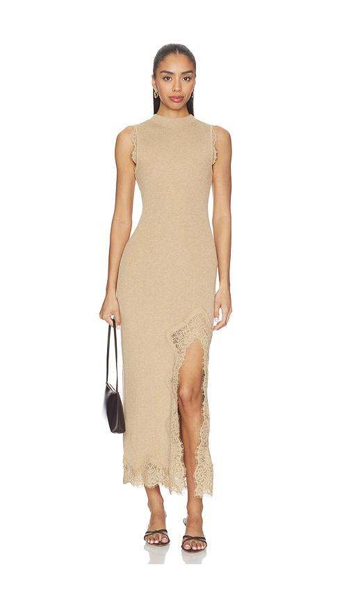 L'Academie Votella Lace Midi Dress in Tan by L'ACADEMIE