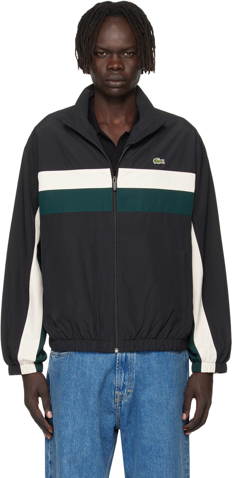 Black Color Block Track Jacket by LACOSTE