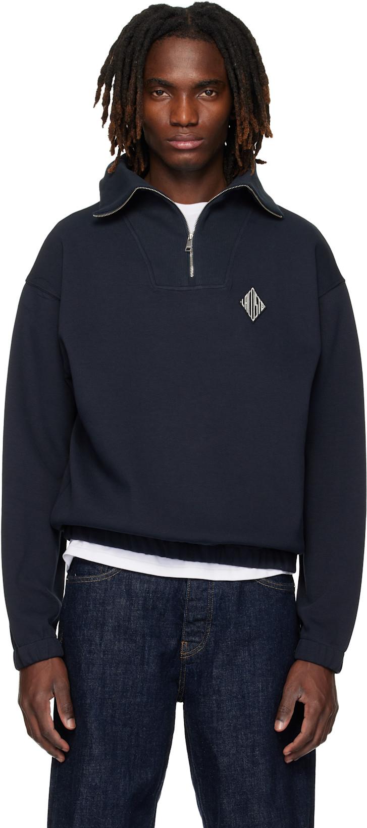 Black Loose Fit Zipped Neck Piqué Sweatshirt by LACOSTE