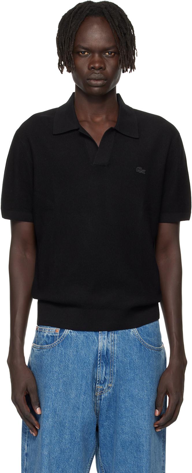Black Open Collar Polo by LACOSTE