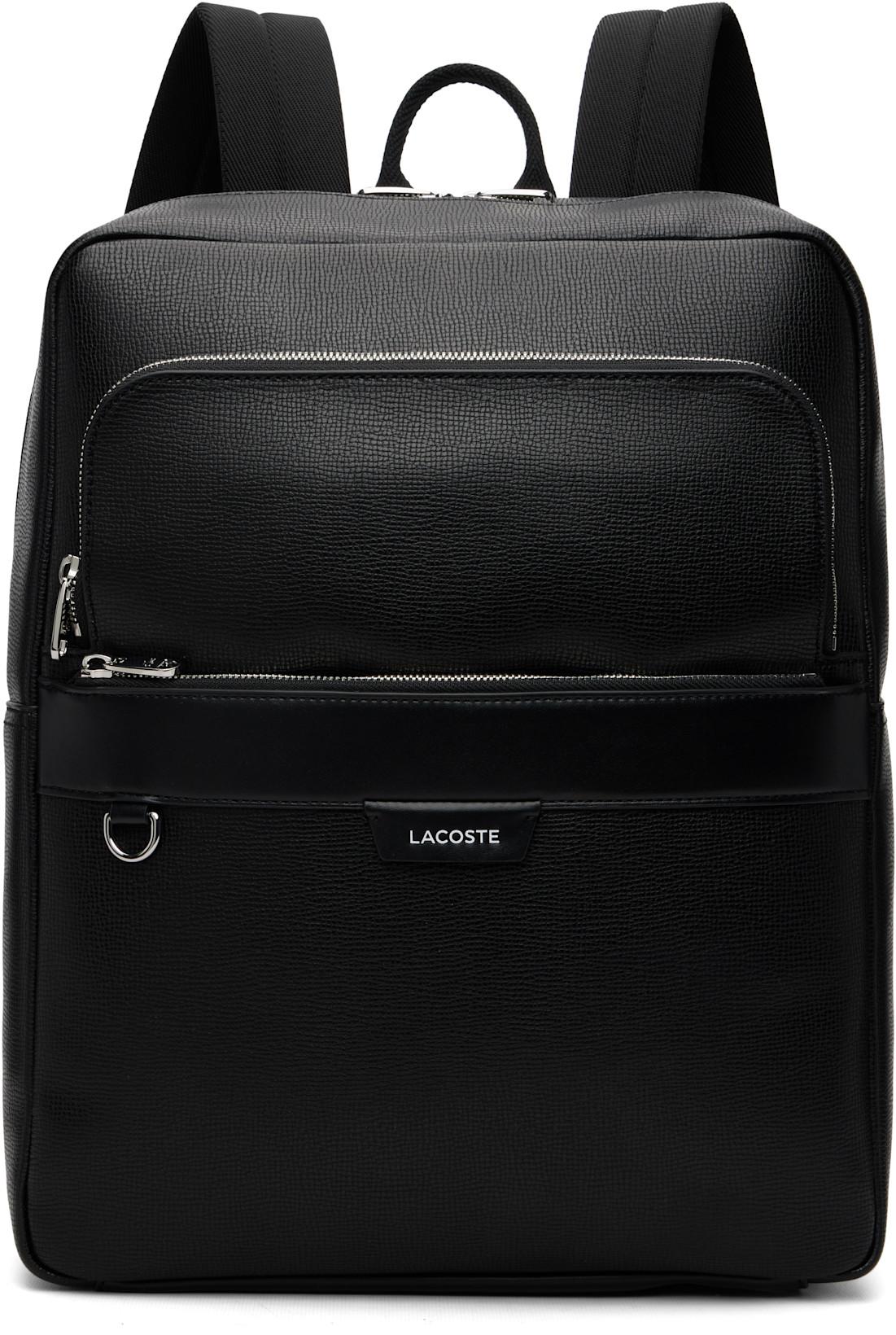 Black Ossian Leather Backpack by LACOSTE
