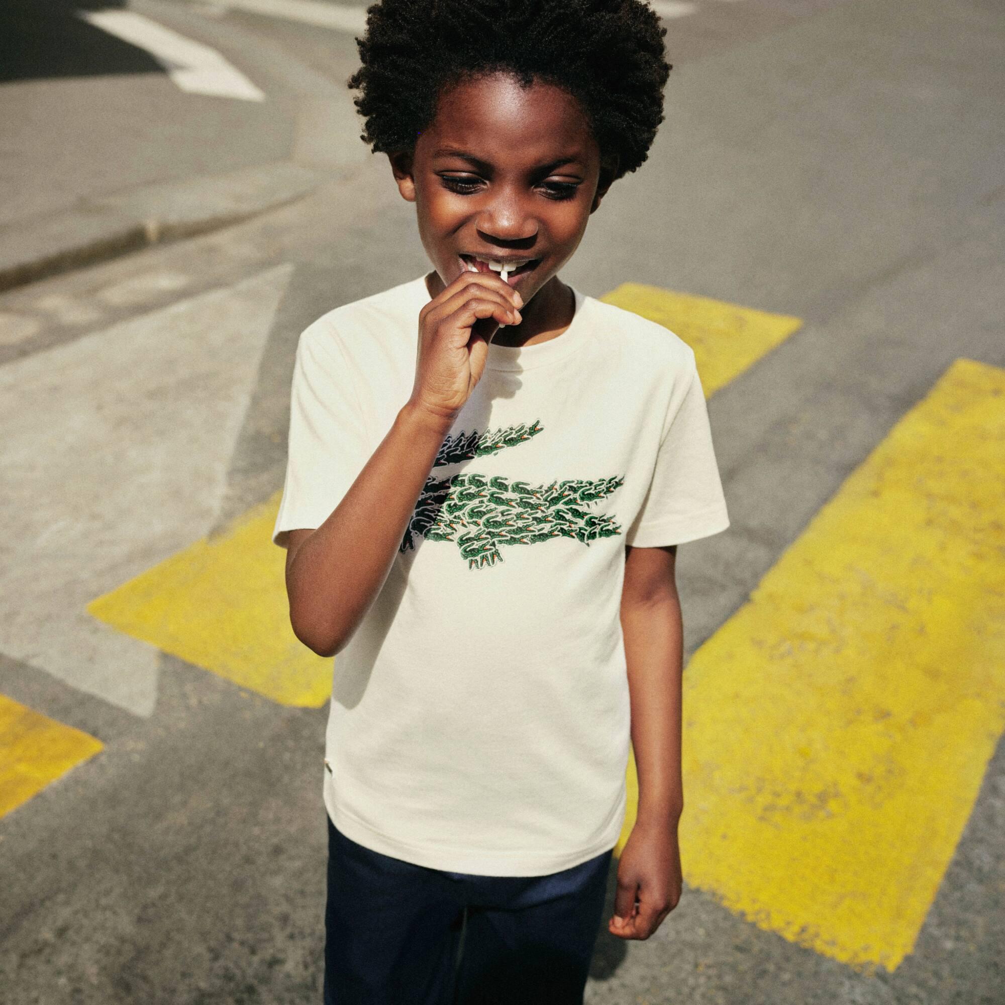 Boys' Crocodile Print Cotton T-Shirt by LACOSTE