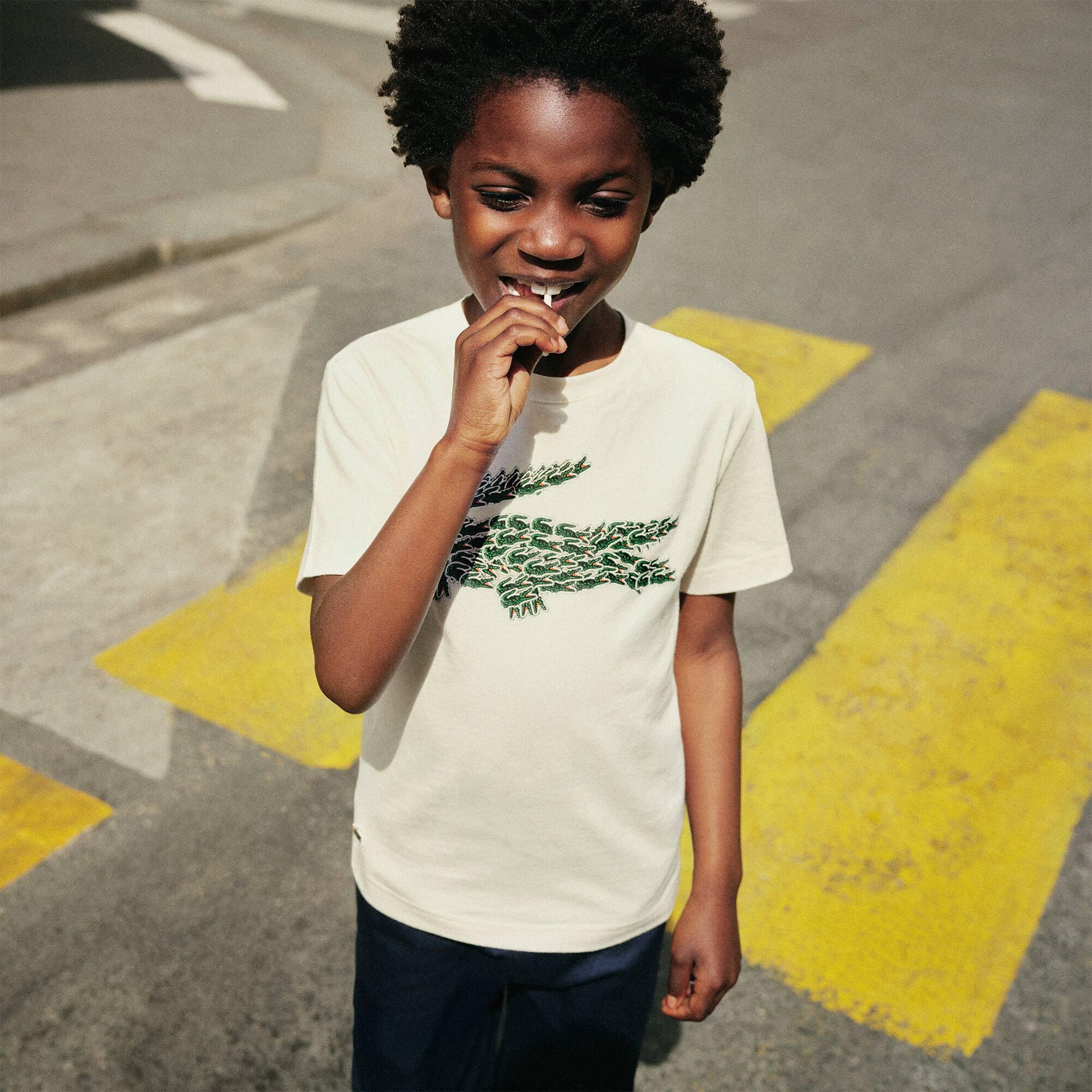 Boys' Crocodile Print Cotton T-Shirt by LACOSTE