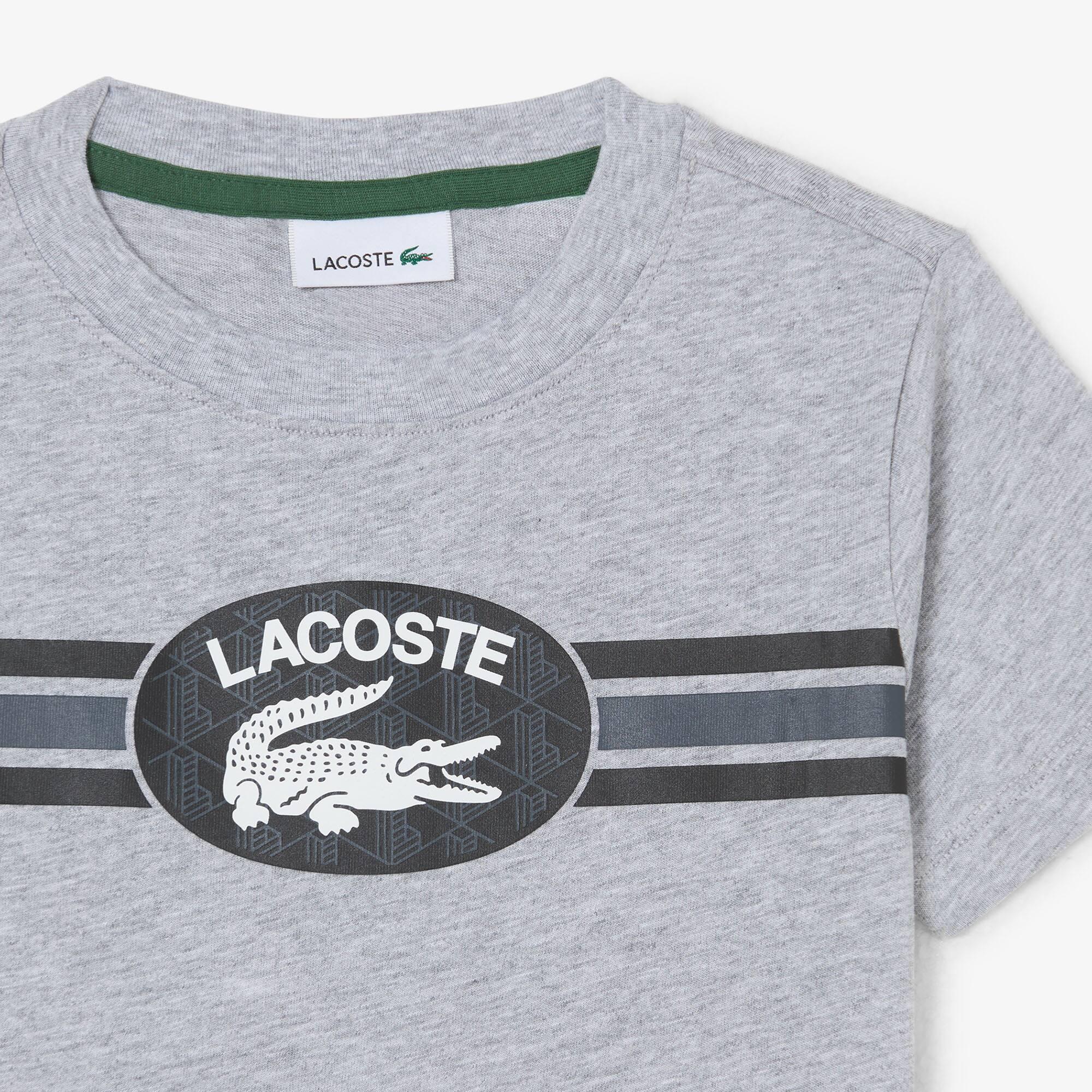Boys' Monogram Print Cotton T-Shirt by LACOSTE