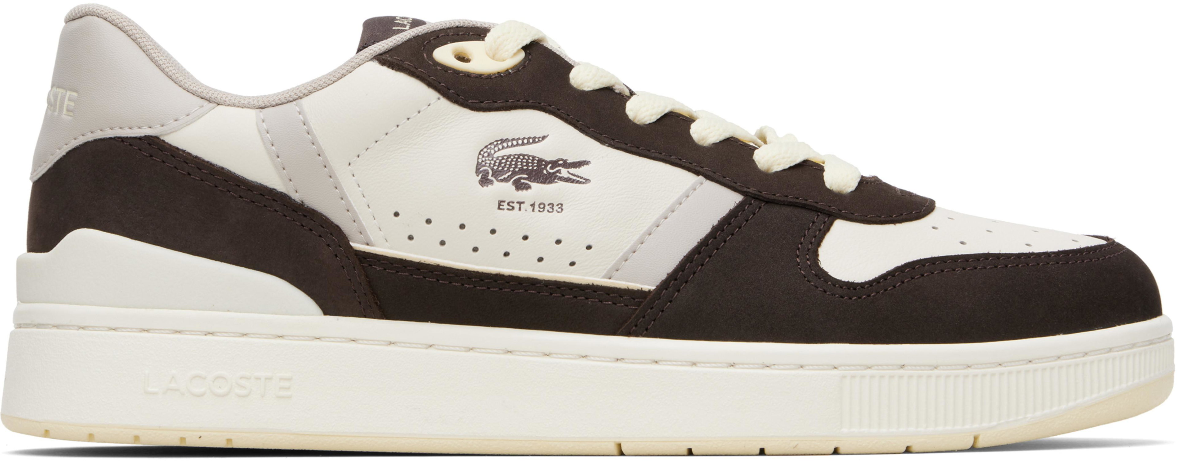 Brown & Gray T-Clip Set Leather Sneakers by LACOSTE